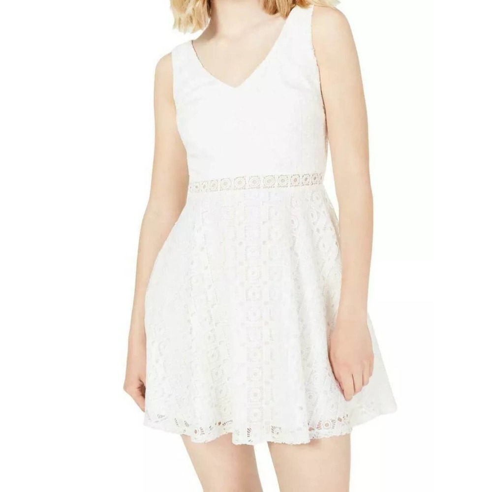 City Studio White Eyelet Lace Fit& Flare Dress